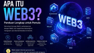 Gambar ilustrasi konsep Web3, blockchain, dan DeFi untuk pemula.